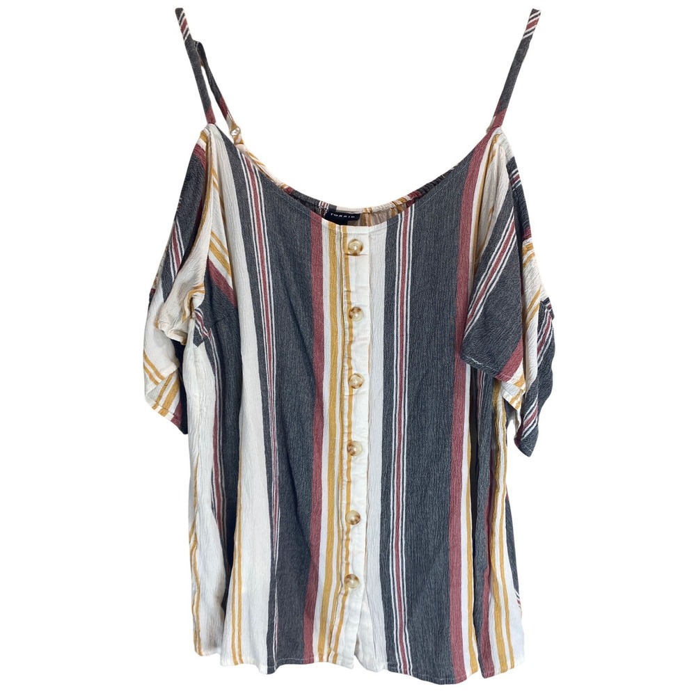Torrid Size 3 Cold Shoulder Button Front Blouse Striped Boho Coastal Top‎ Flowy